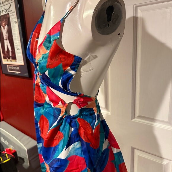 For Love And Lemons Blue Red One Shoulder Sundress - Picture 3 of 3